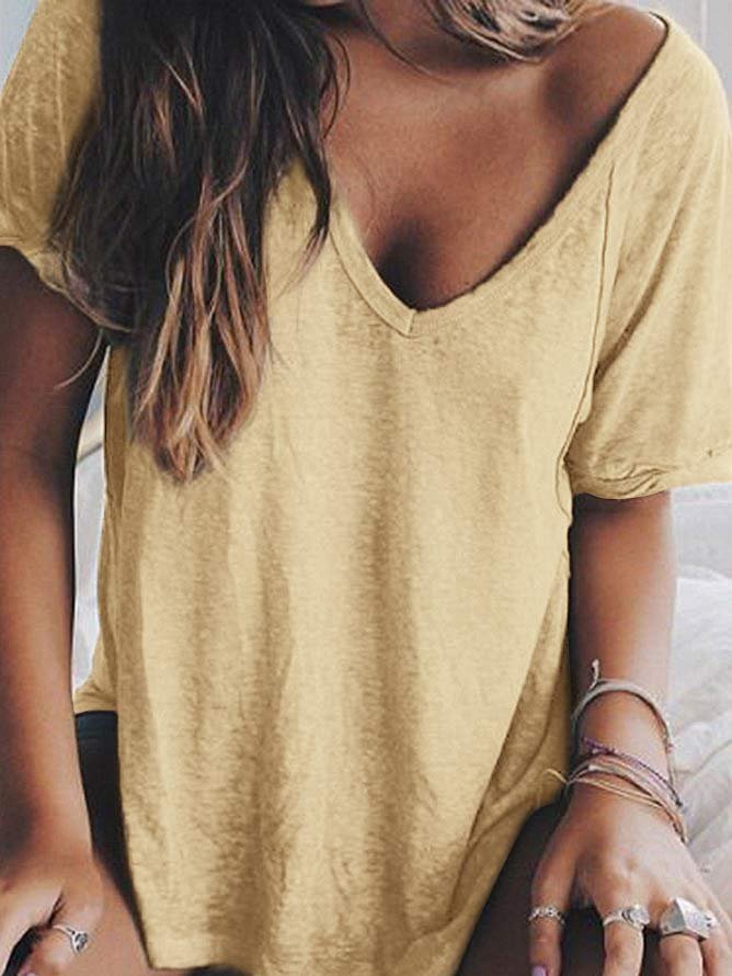 Women Summer V neck Loose T Shirt Top