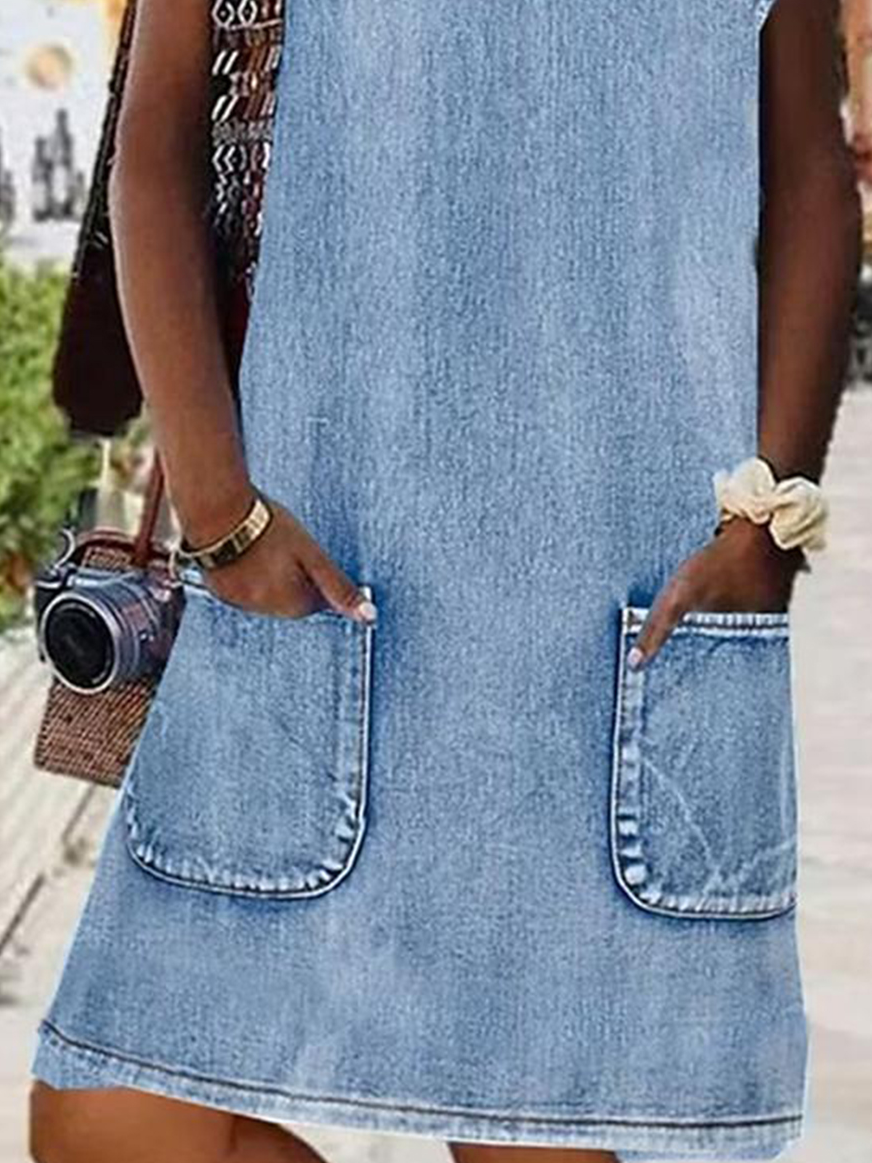 Denim Scoop Neck Plain Casual Dress