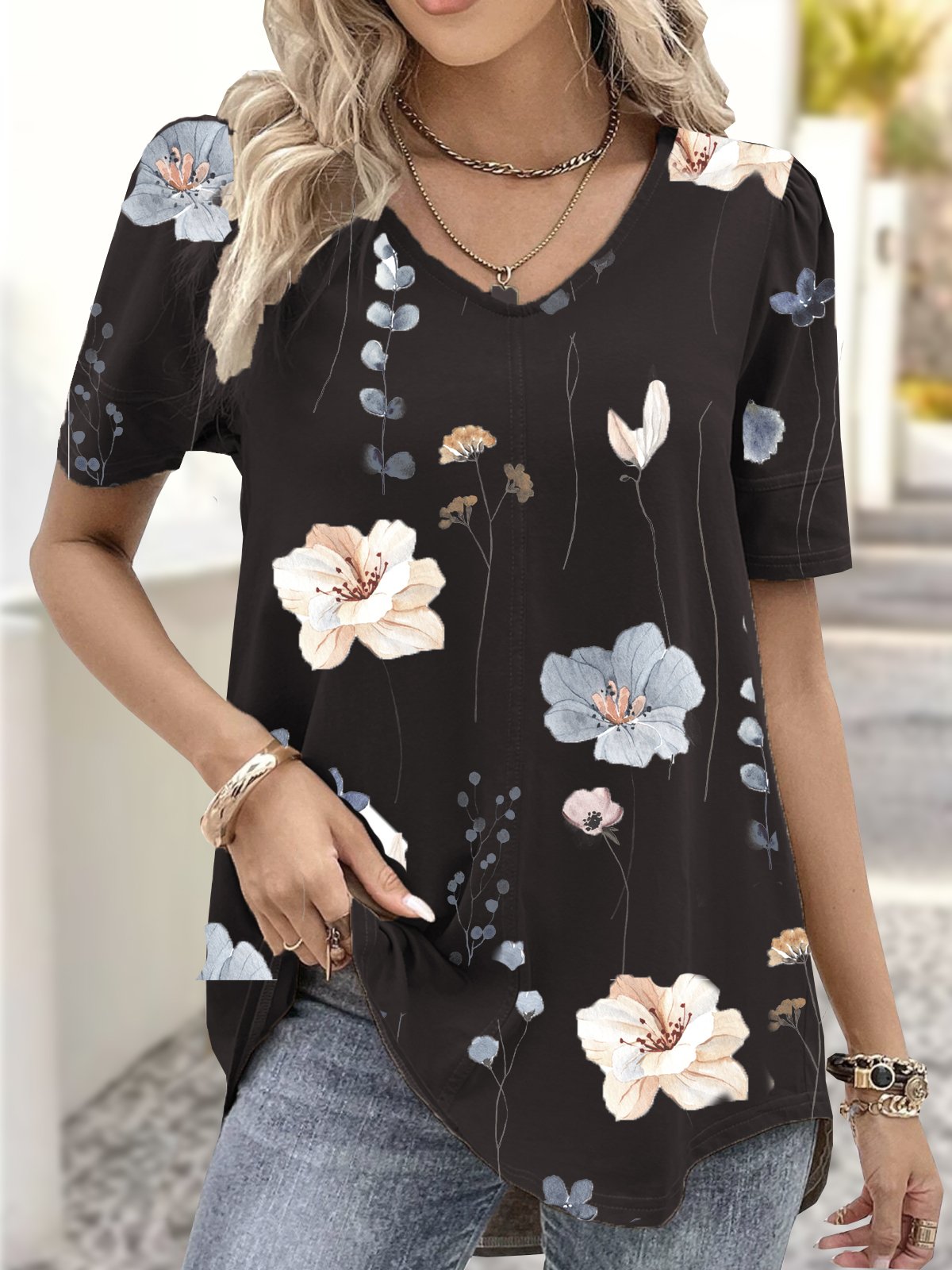 Jersey Casual Loose Floral Shirt