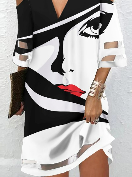 Loose Casual V Neck Abstract Dress