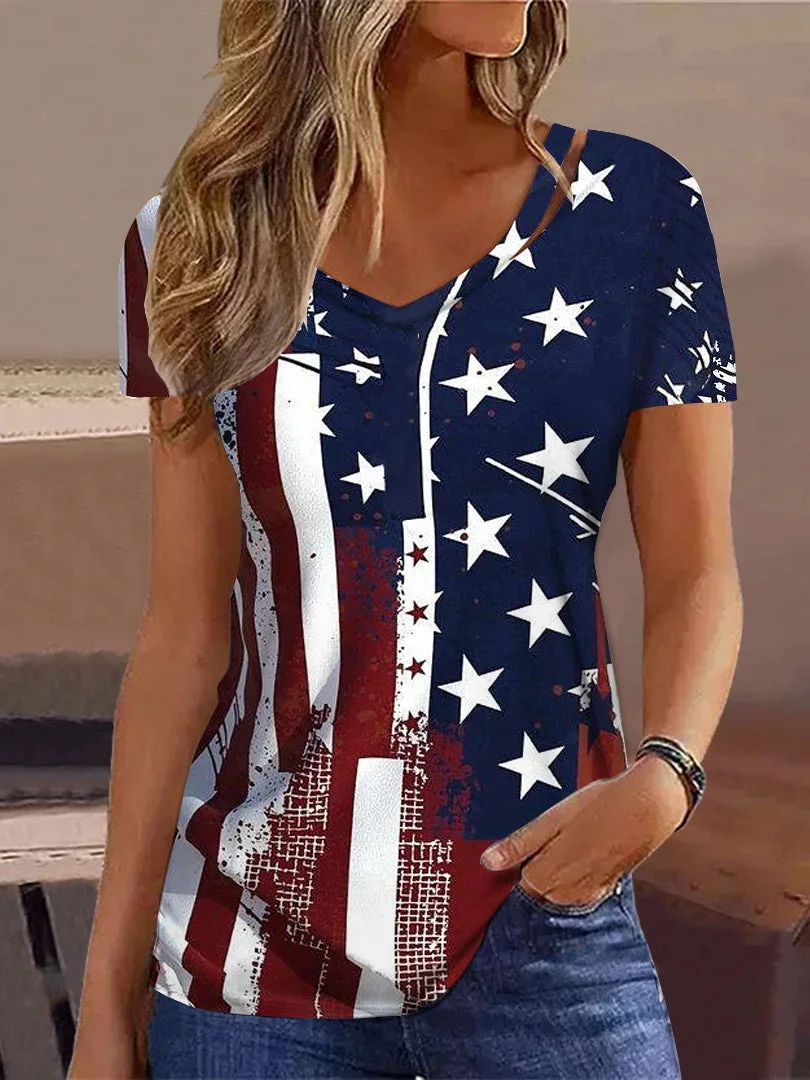 Country Casual/Independence Day Design Knit T-Shirt