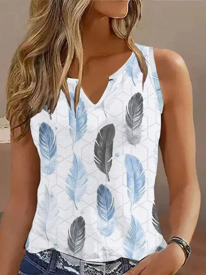 Feather Pattern Cotton Casual Tank Top