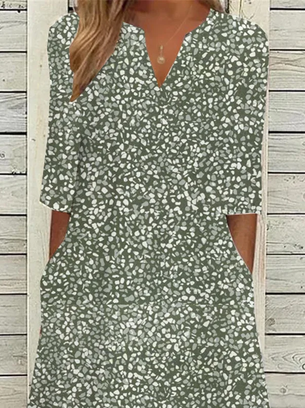 Casual V Neck Loose Floral Dress