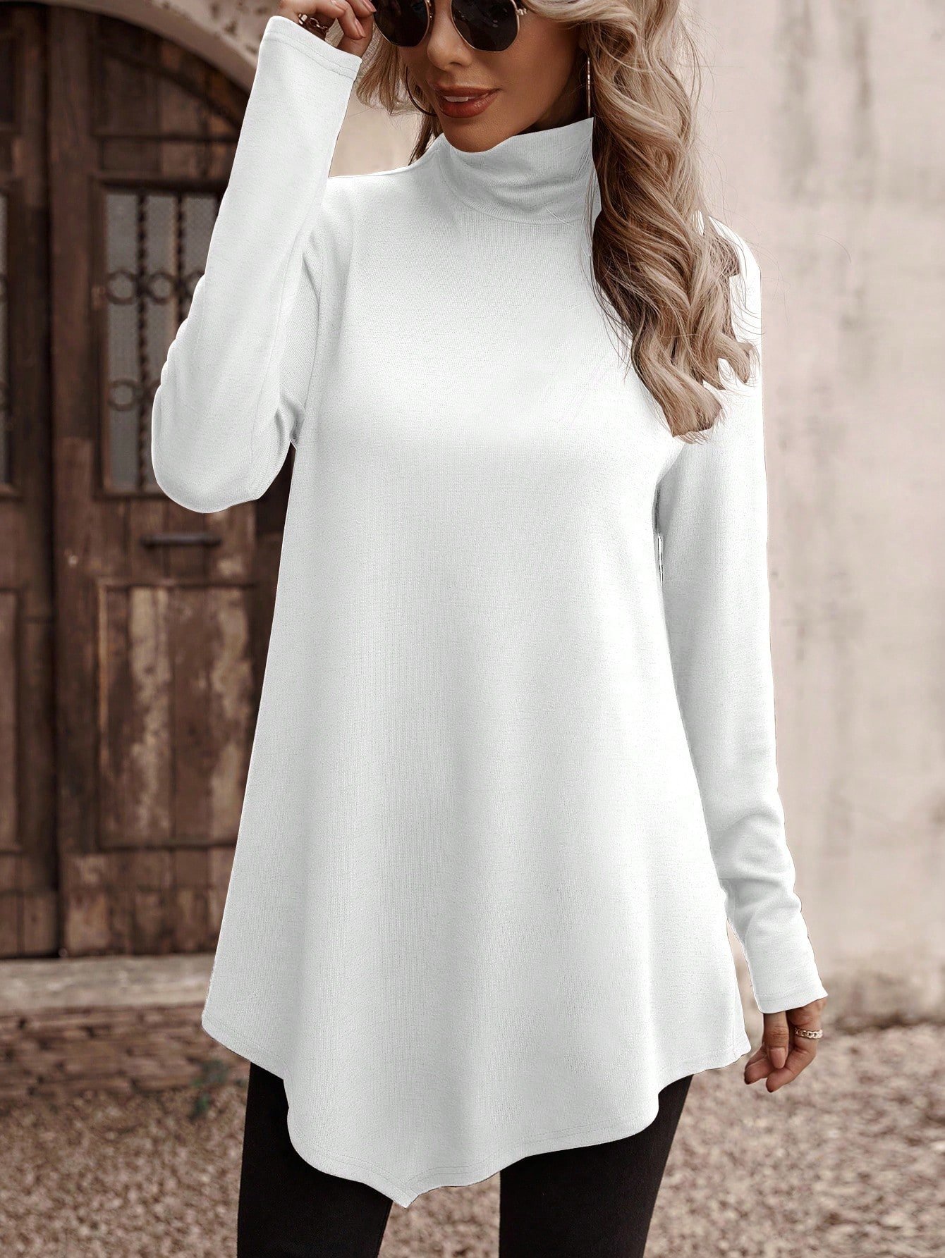 Casual Plain Turtleneck T-Shirt