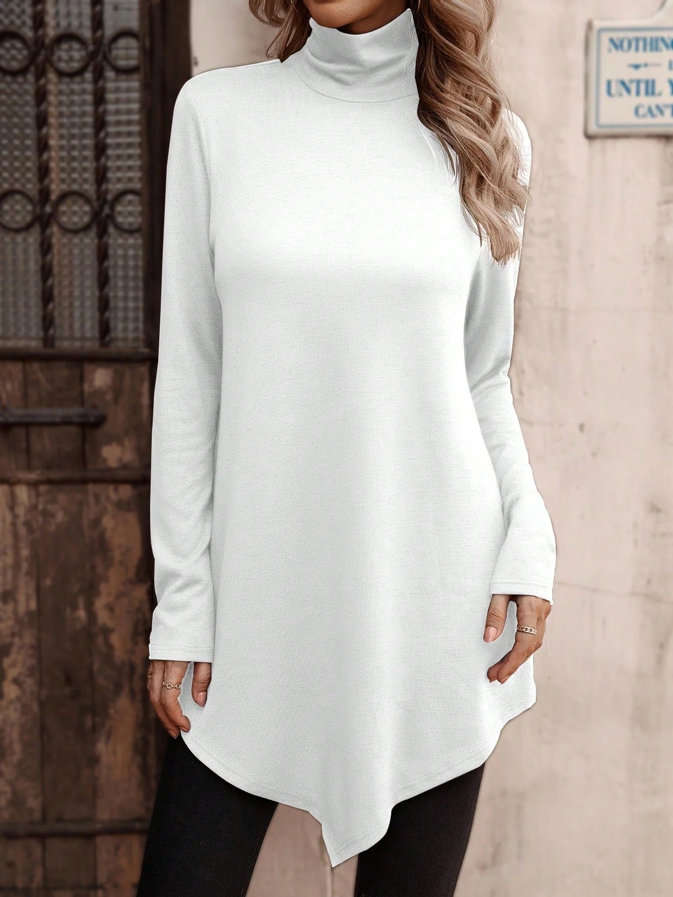 Casual Plain Turtleneck T-Shirt