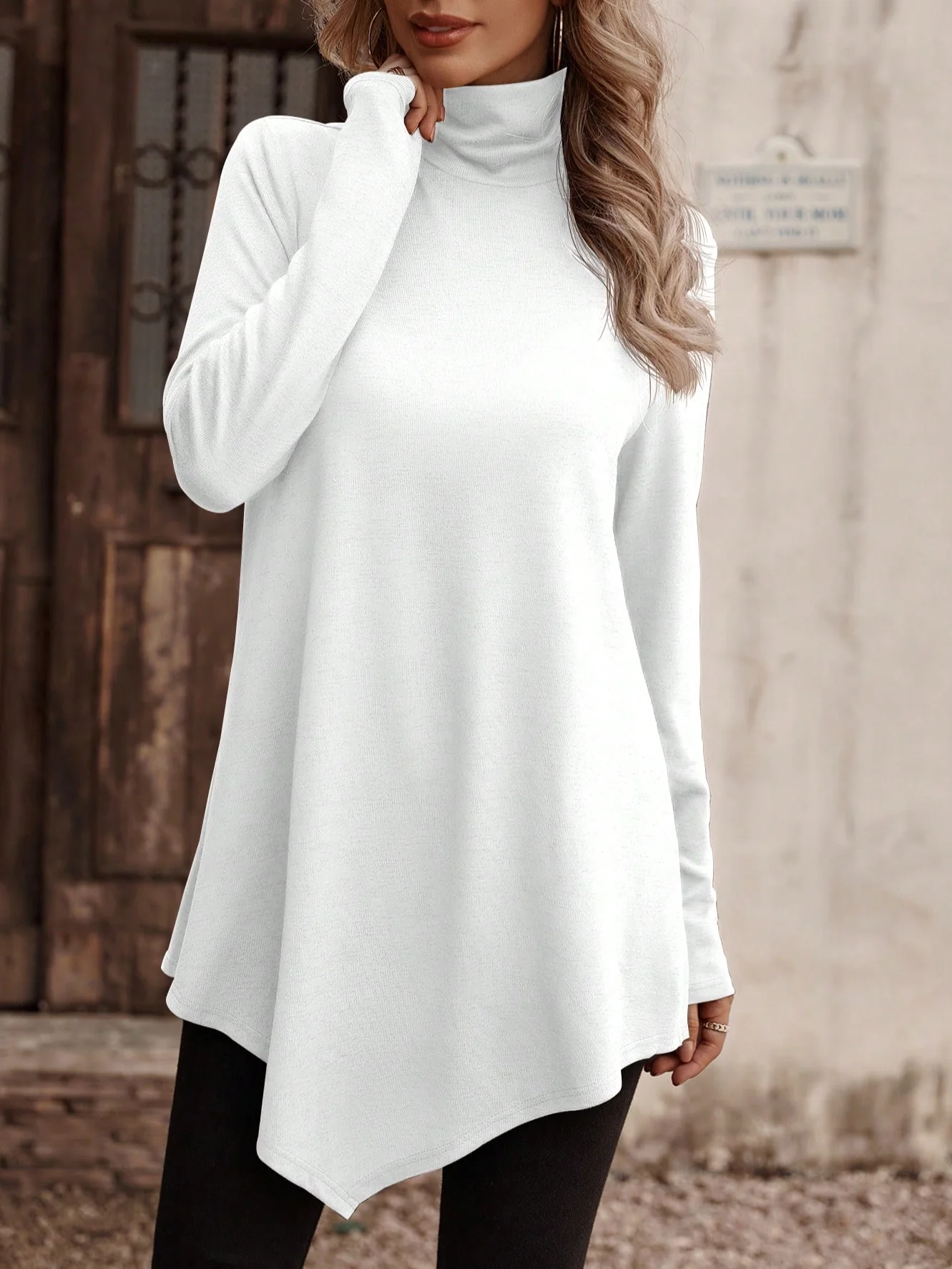 Casual Plain Turtleneck T-Shirt