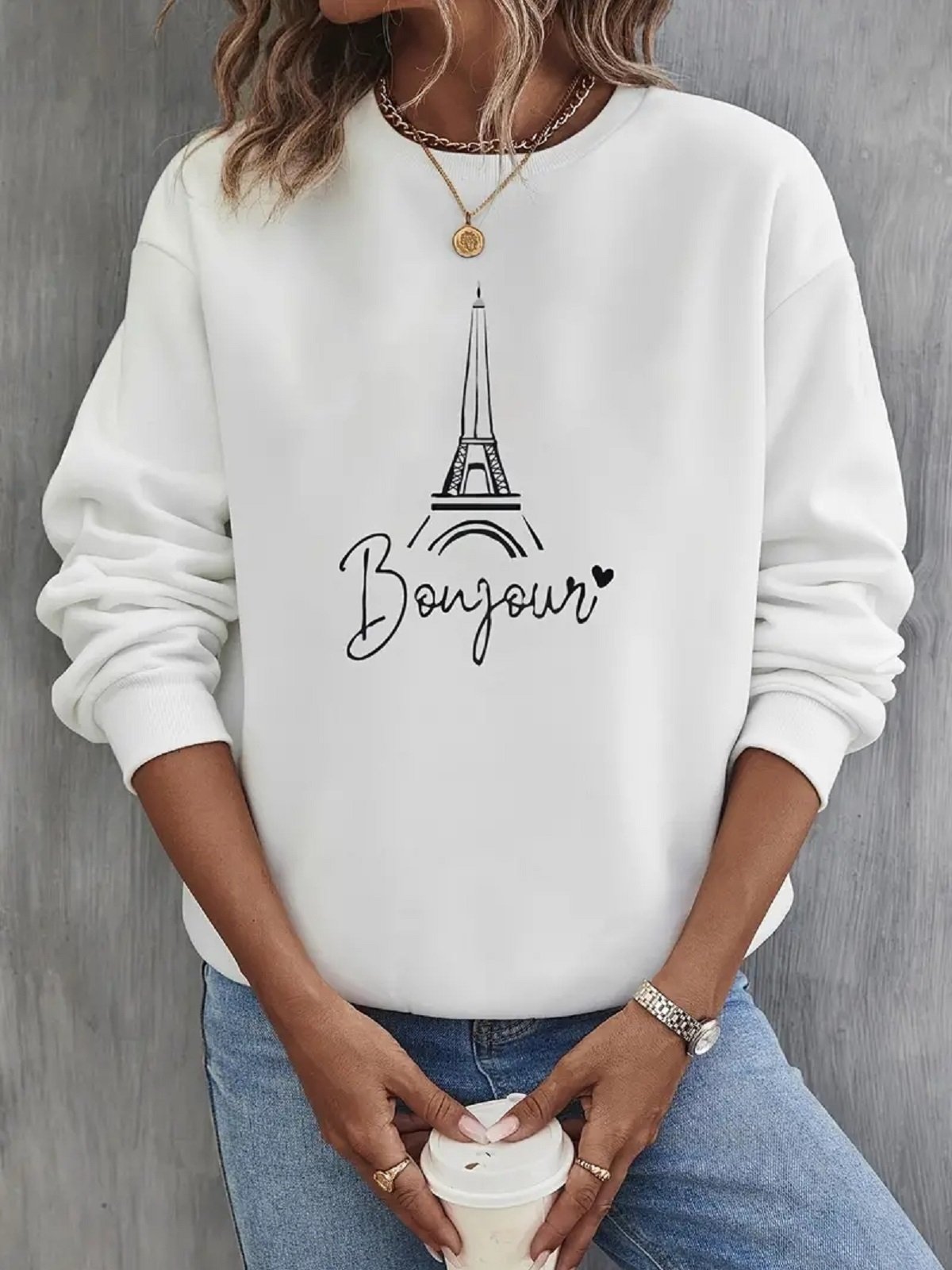 Text Letters Crew Neck Casual Sweatshirt