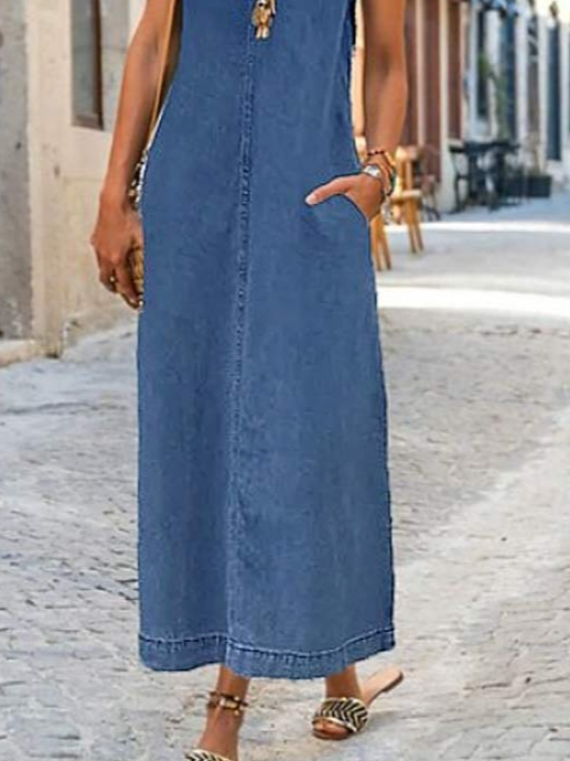 Denim Plain Casual Washing Process Dress