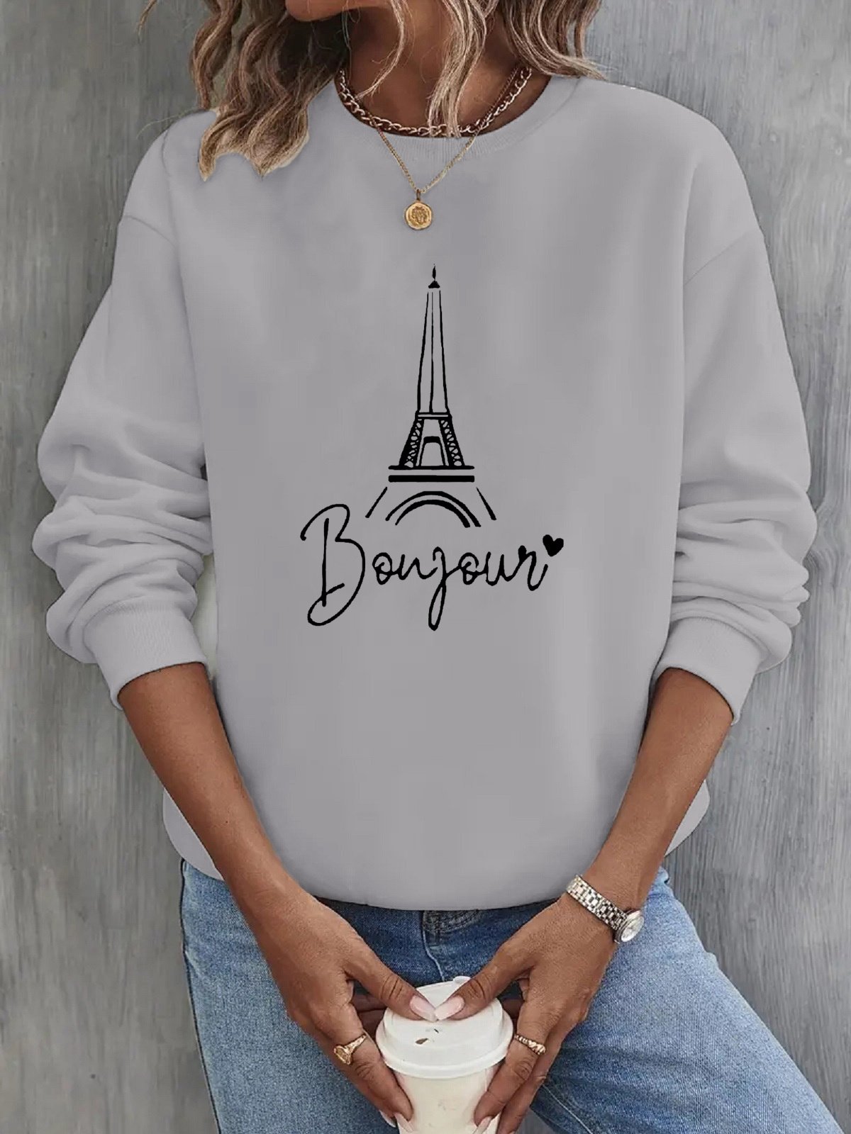 Text Letters Crew Neck Casual Sweatshirt