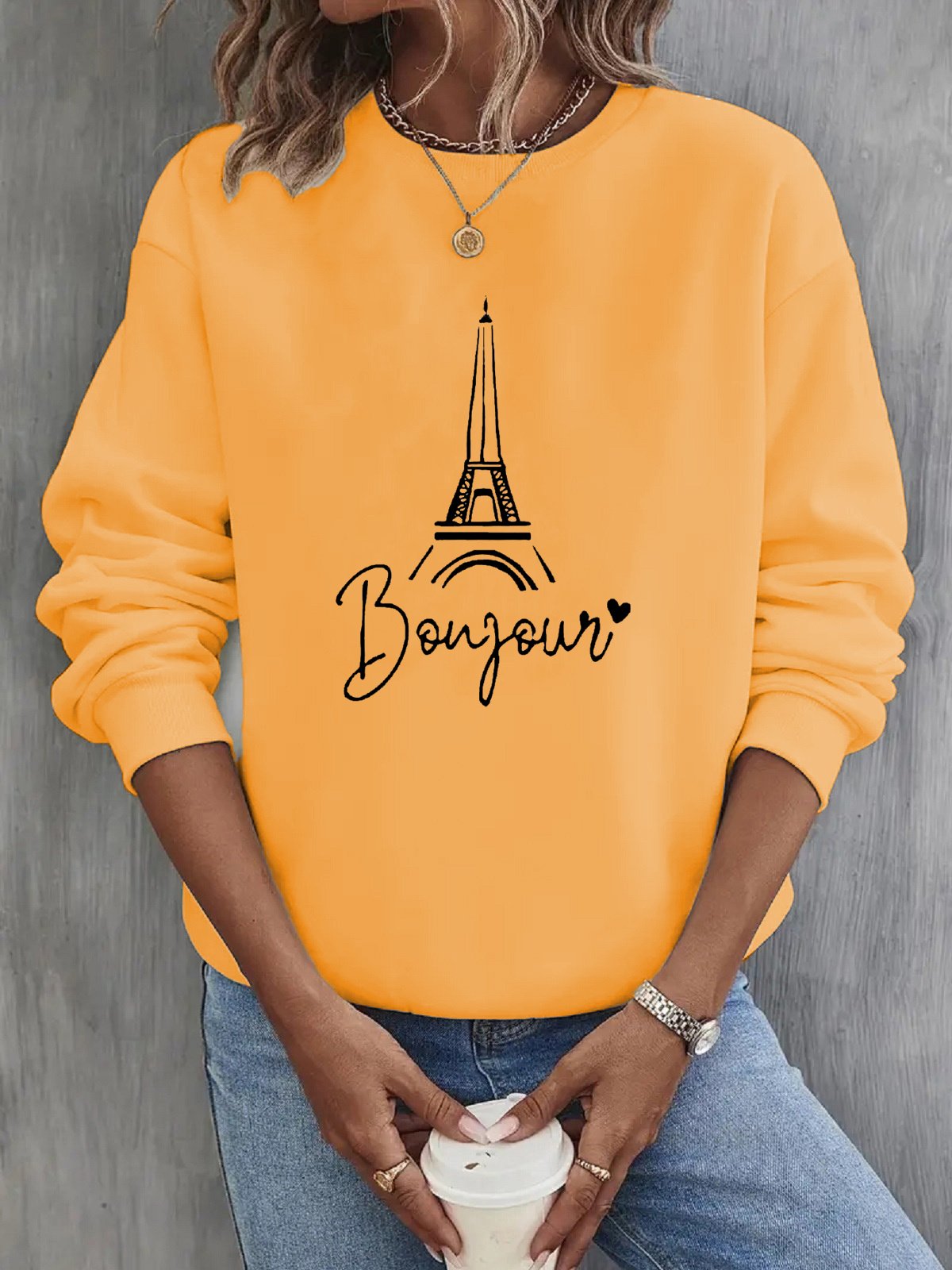 Text Letters Crew Neck Casual Sweatshirt