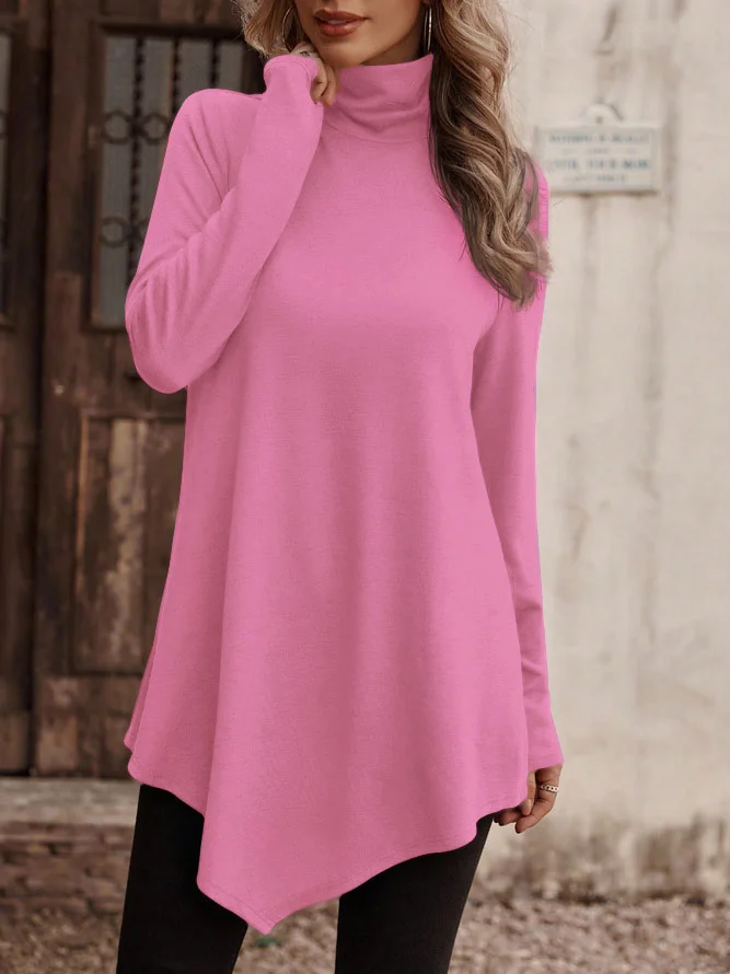 Casual Plain Turtleneck T-Shirt