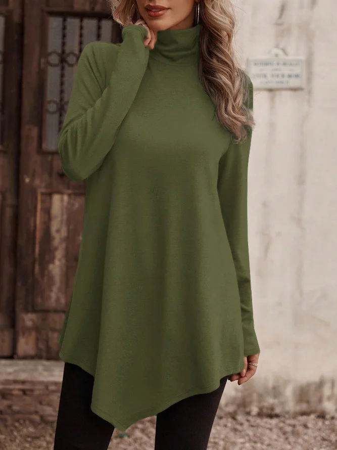 Casual Plain Turtleneck T-Shirt