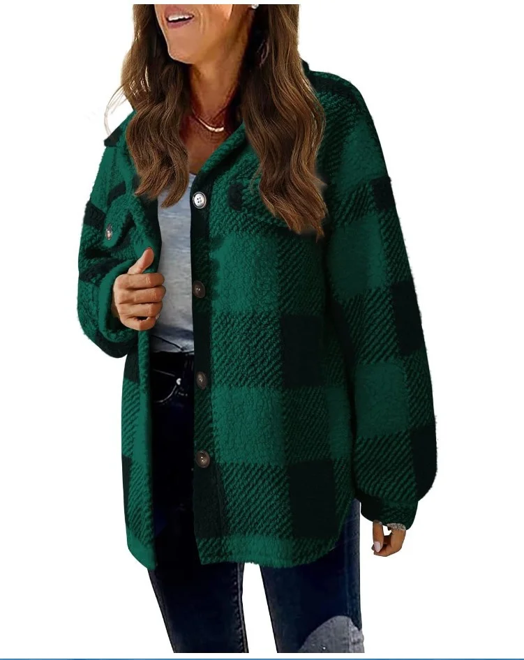 Teddy Velvet Loose Casual Plaid Teddy Jacket