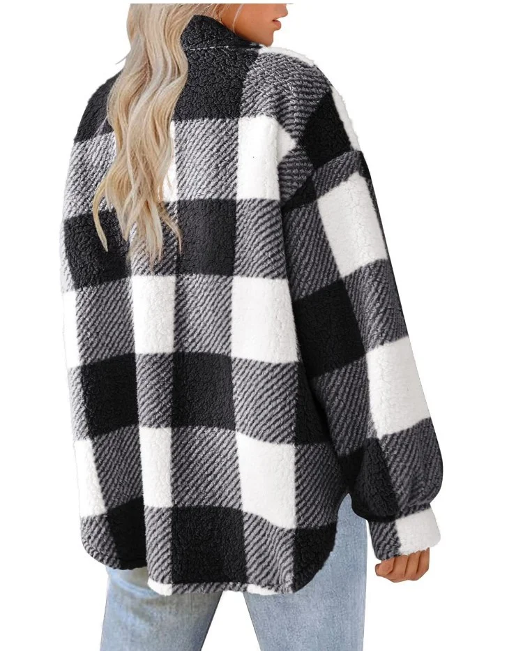 Teddy Velvet Loose Casual Plaid Teddy Jacket