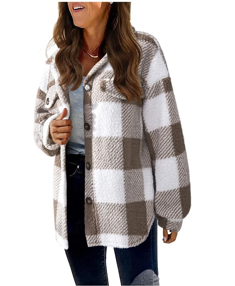 Teddy Velvet Loose Casual Plaid Teddy Jacket