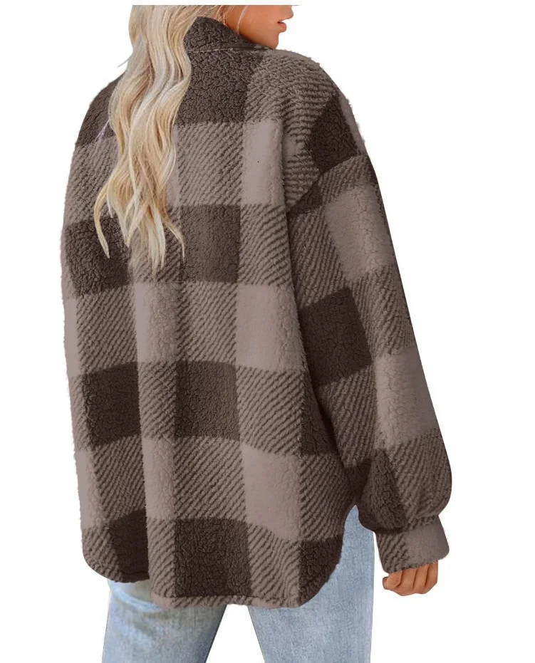 Teddy Velvet Loose Casual Plaid Teddy Jacket