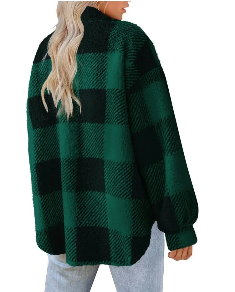 Teddy Velvet Loose Casual Plaid Teddy Jacket