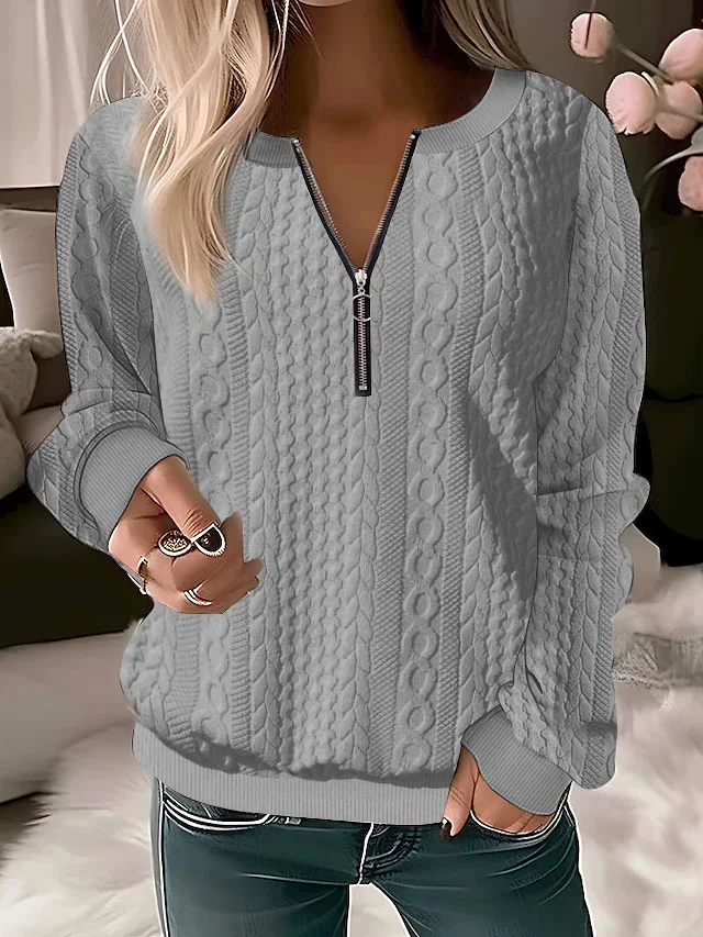 Solid Color Casual Texture Knitted Sweater