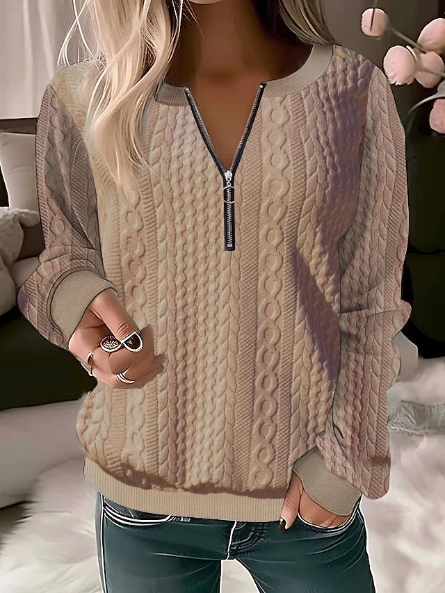 Solid Color Casual Texture Knitted Sweater
