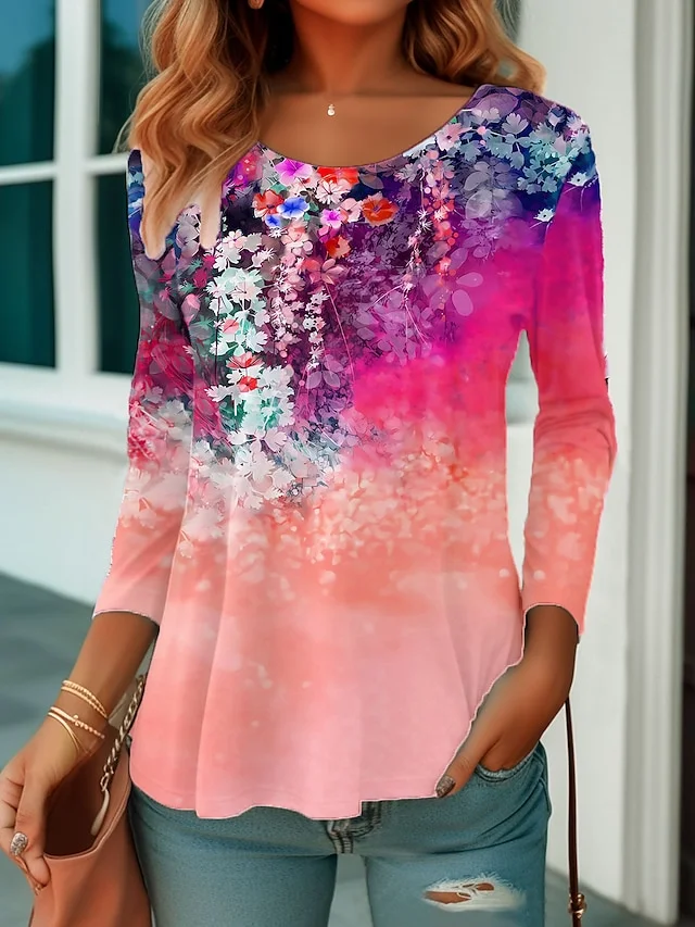 Crew Neck Casual Loose Floral T-Shirt