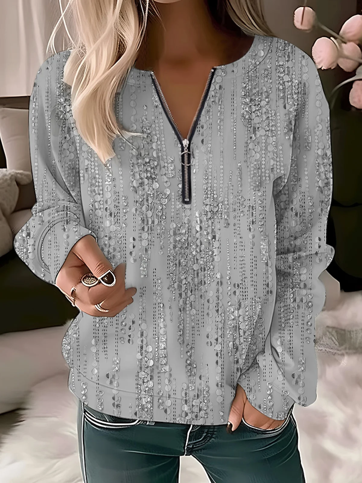 Casual Loose V Neck Sweatshirt