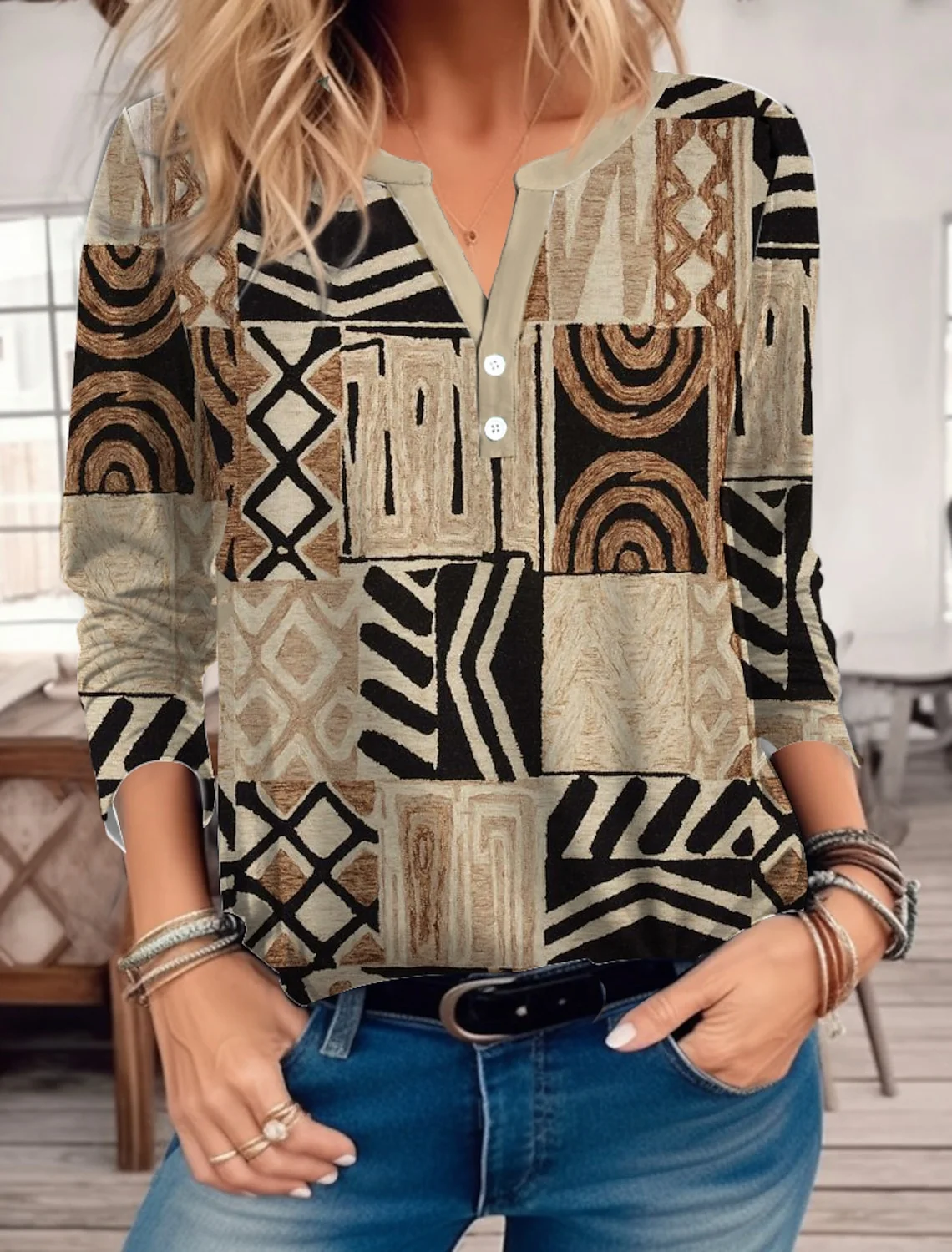 Ethnic Casual Notched Shirt