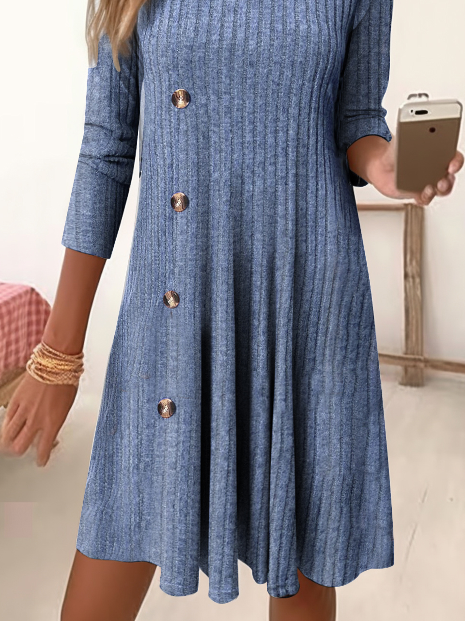 Square Neck Loose Casual Plain Dress