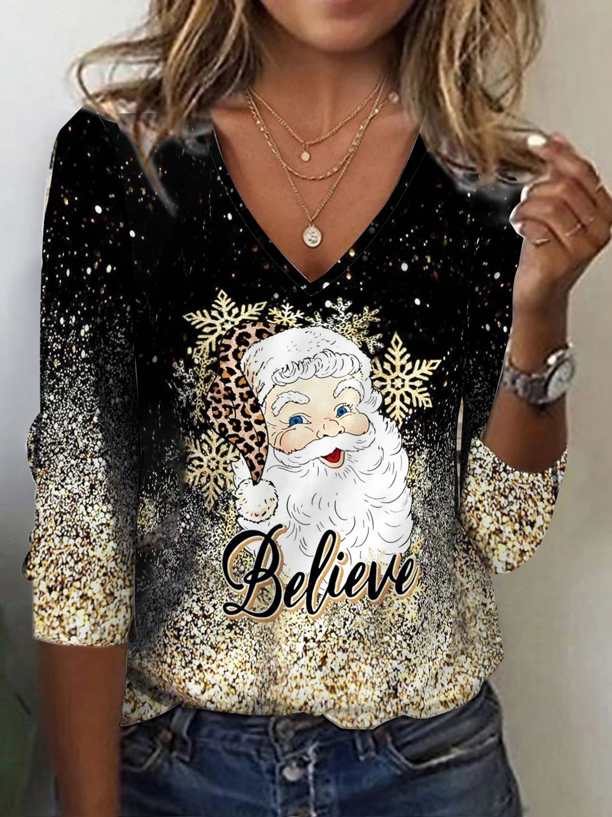 Casual Santa Claus Knitted Loose T-Shirt