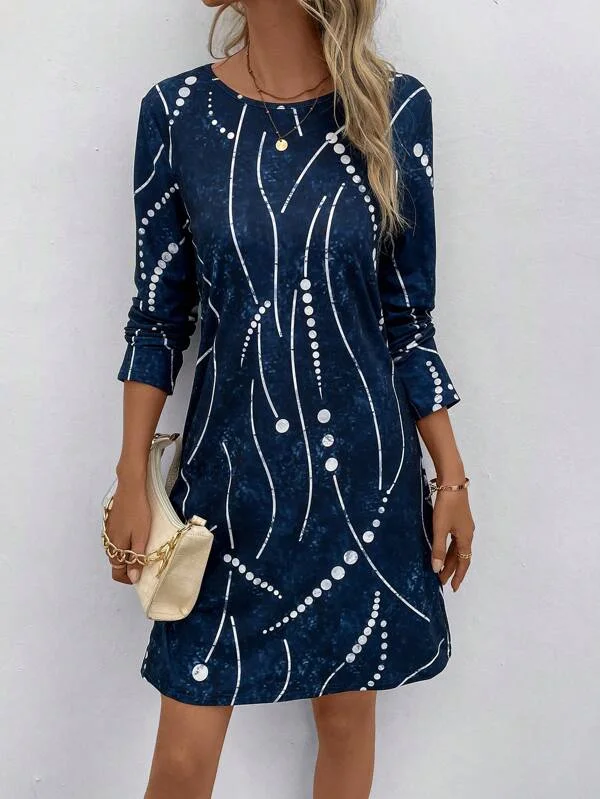 Loose Crew Neck Floral Casual Dress