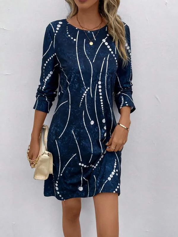 Loose Crew Neck Floral Casual Dress