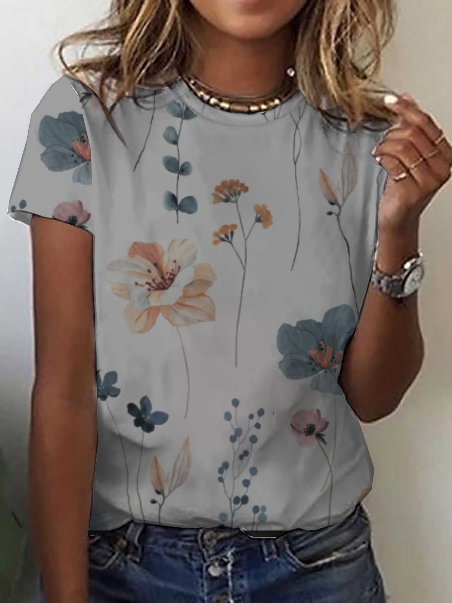 Jersey Loose Floral Casual T-Shirt