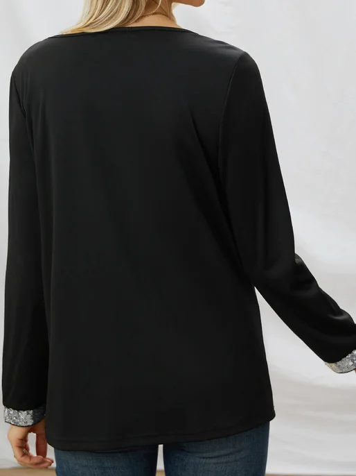 Sequins Casual V Neck Regular Fit Tops