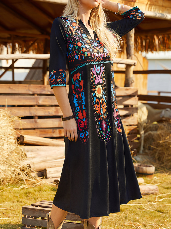 V Neck Boho Regular Fit Dresses