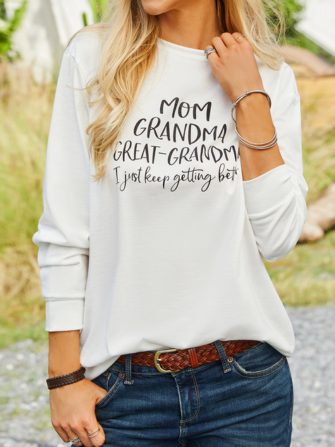 Casual Loose Crew Neck Text Letters Sweatshirts