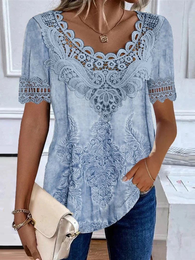 Casual Loose Ethnic Crew Neck Shirt