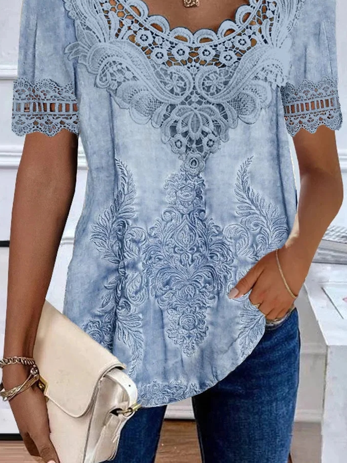 Casual Loose Ethnic Crew Neck Shirt