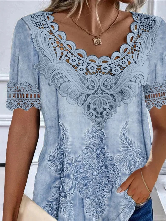 Casual Loose Ethnic Crew Neck Shirt