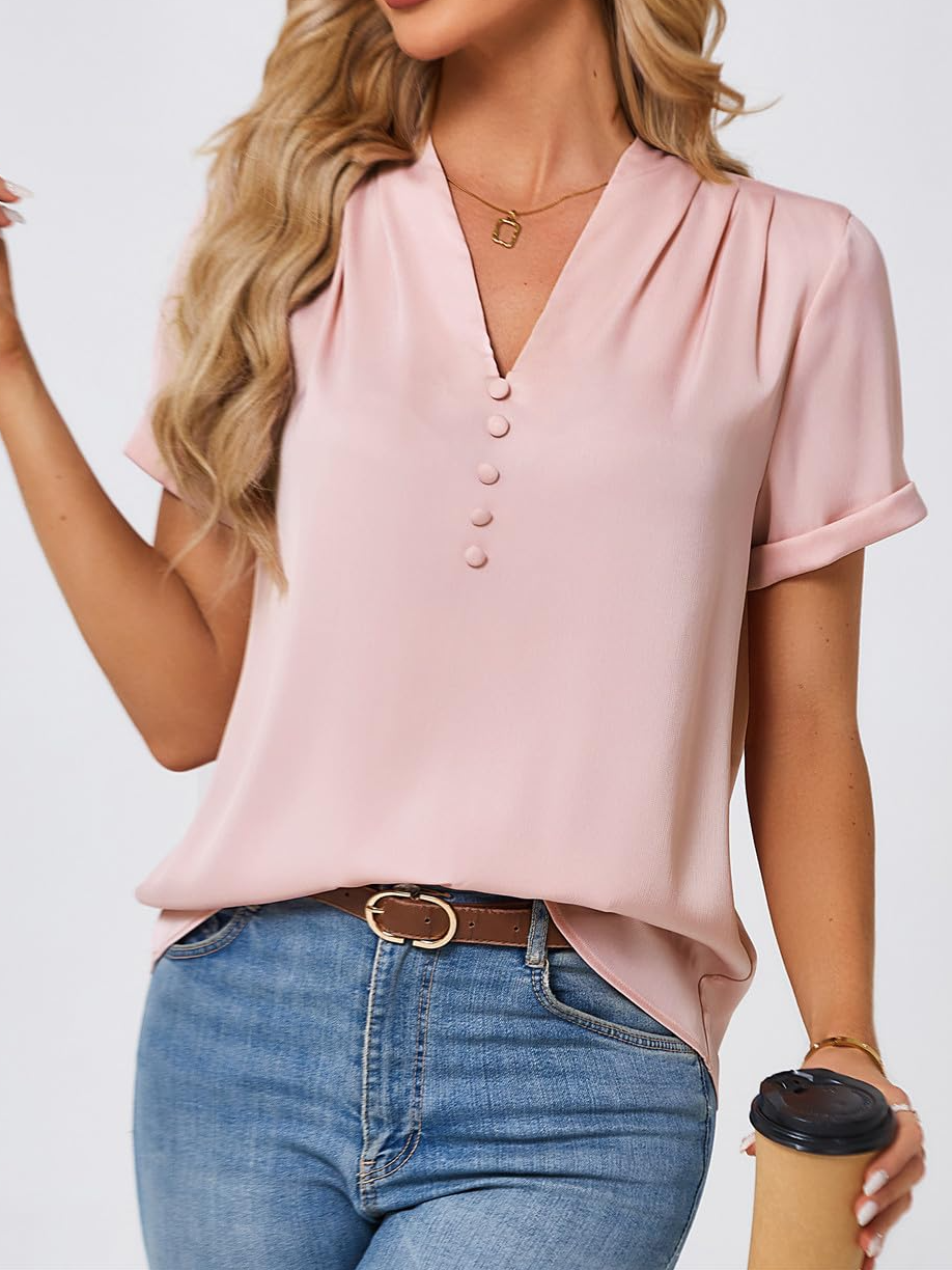 Satin Loose Elegant V Neck Shirt