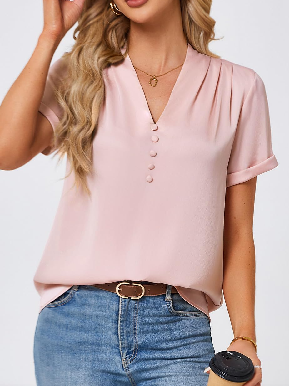 Satin Loose Elegant V Neck Shirt