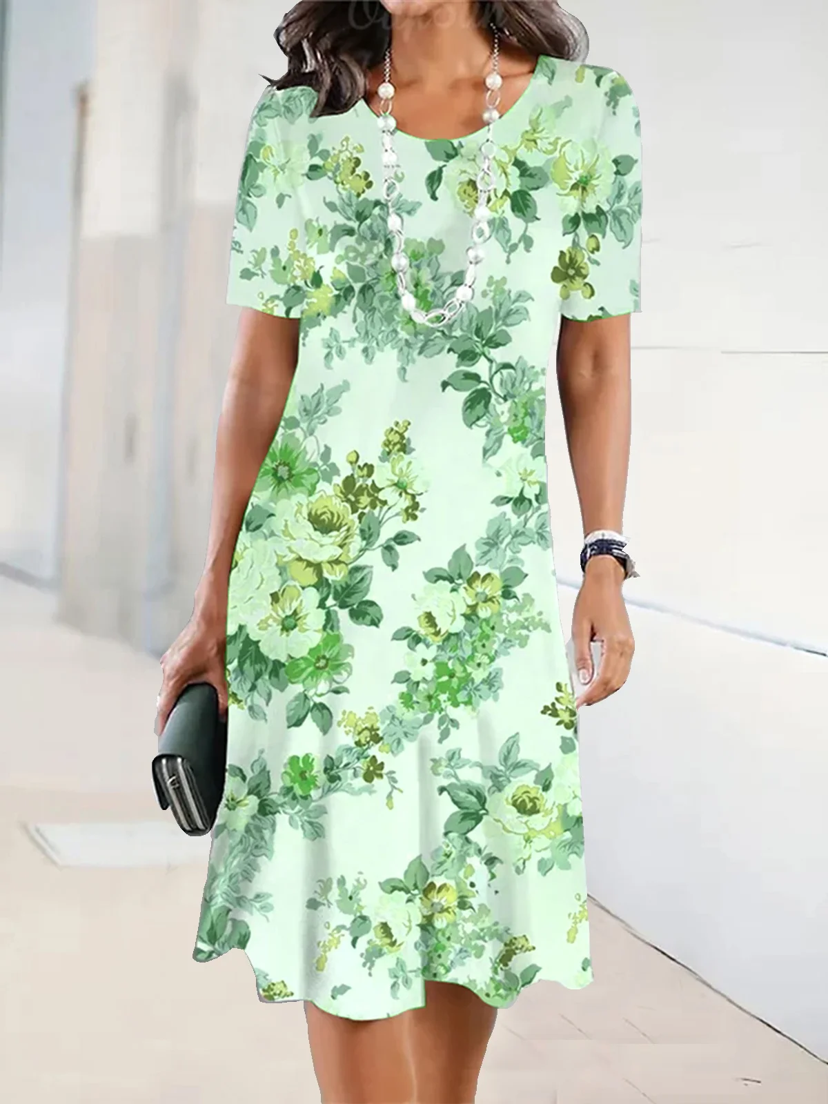 Cotton-Blend Elegant Floral Loose Dress