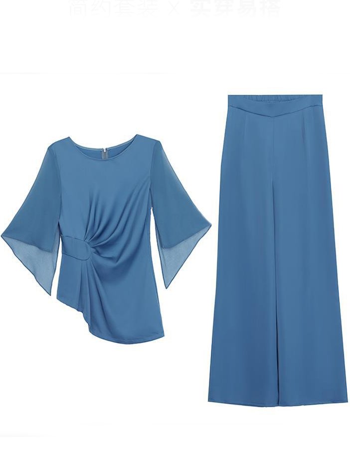 Women's Chiffon Two Piece Wedding Guest Crew Neck Semi Formal 2 Piece Sets