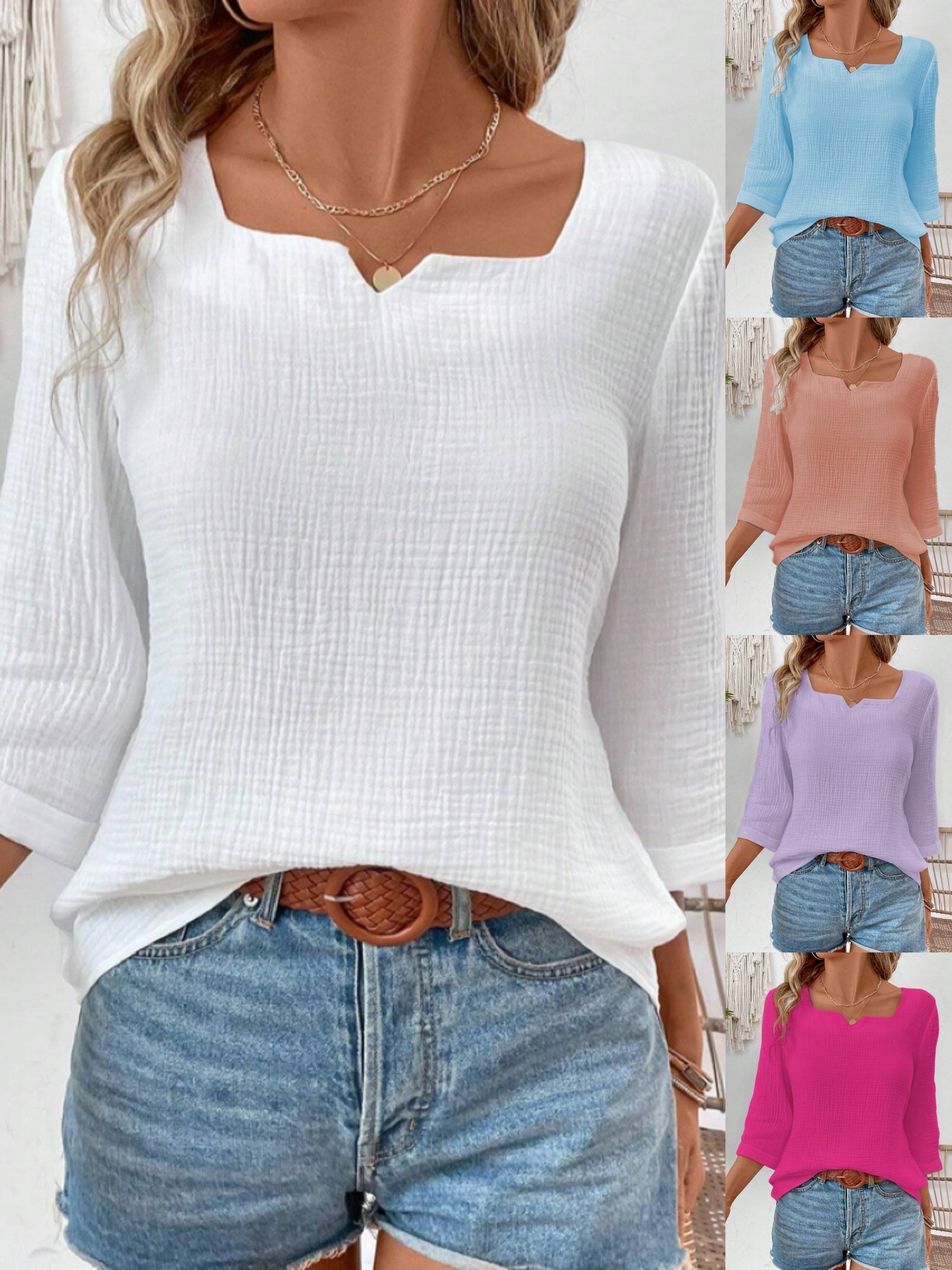Notched Striped Simple Shirt