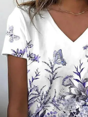 Women's Floral V Neck Daily Going Out Casual Top