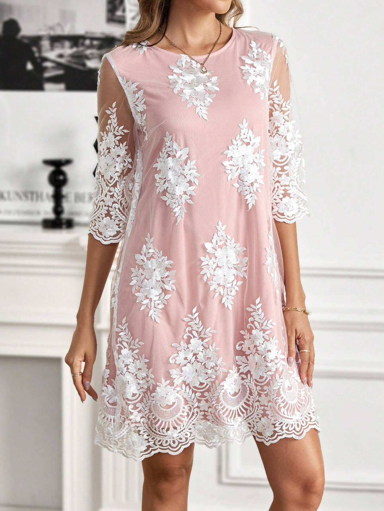 Loose Plain Lace Elegant Dress
