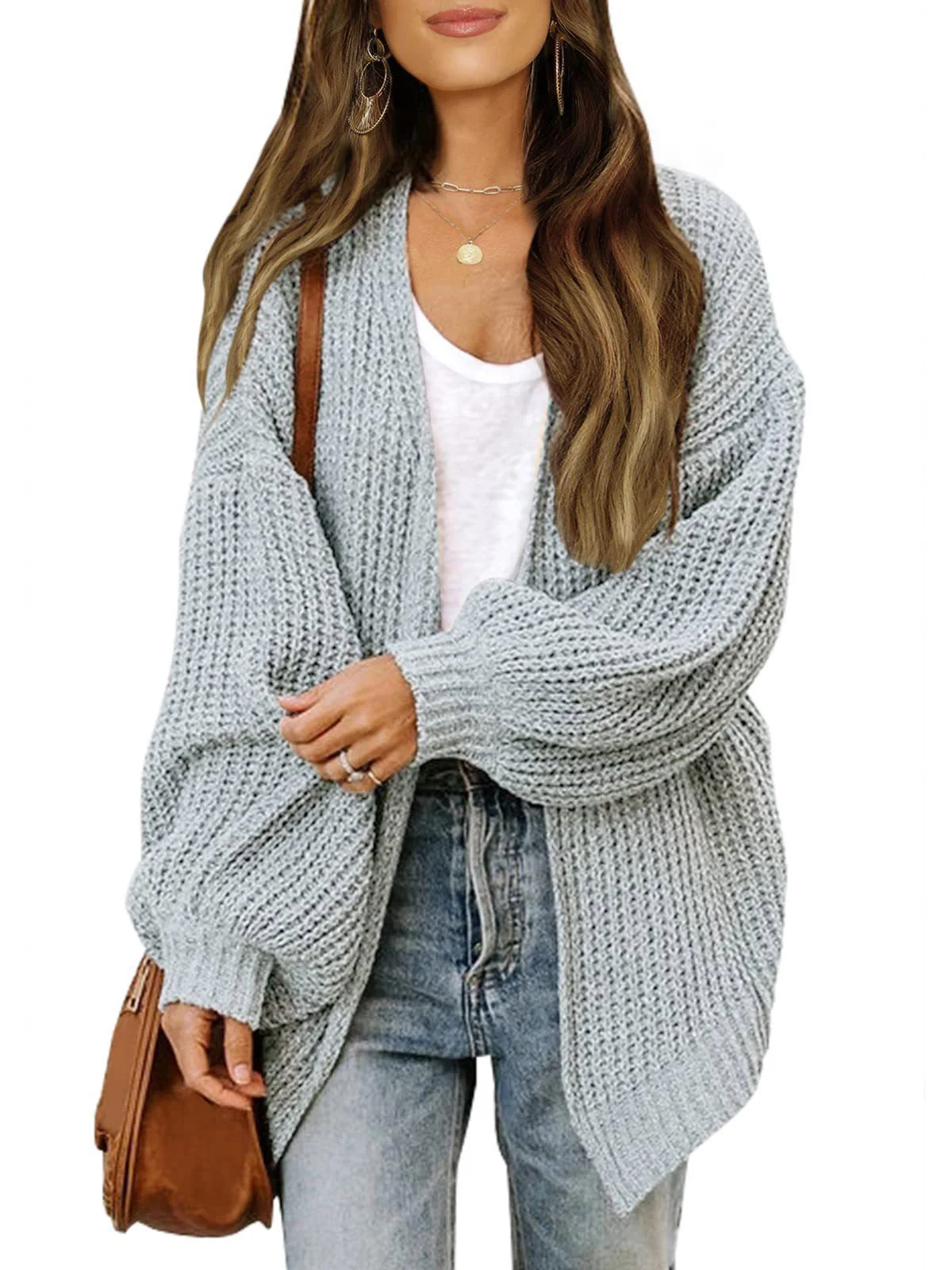 Others Casual Balloon Sleeve Wool/Knitting Cardigan