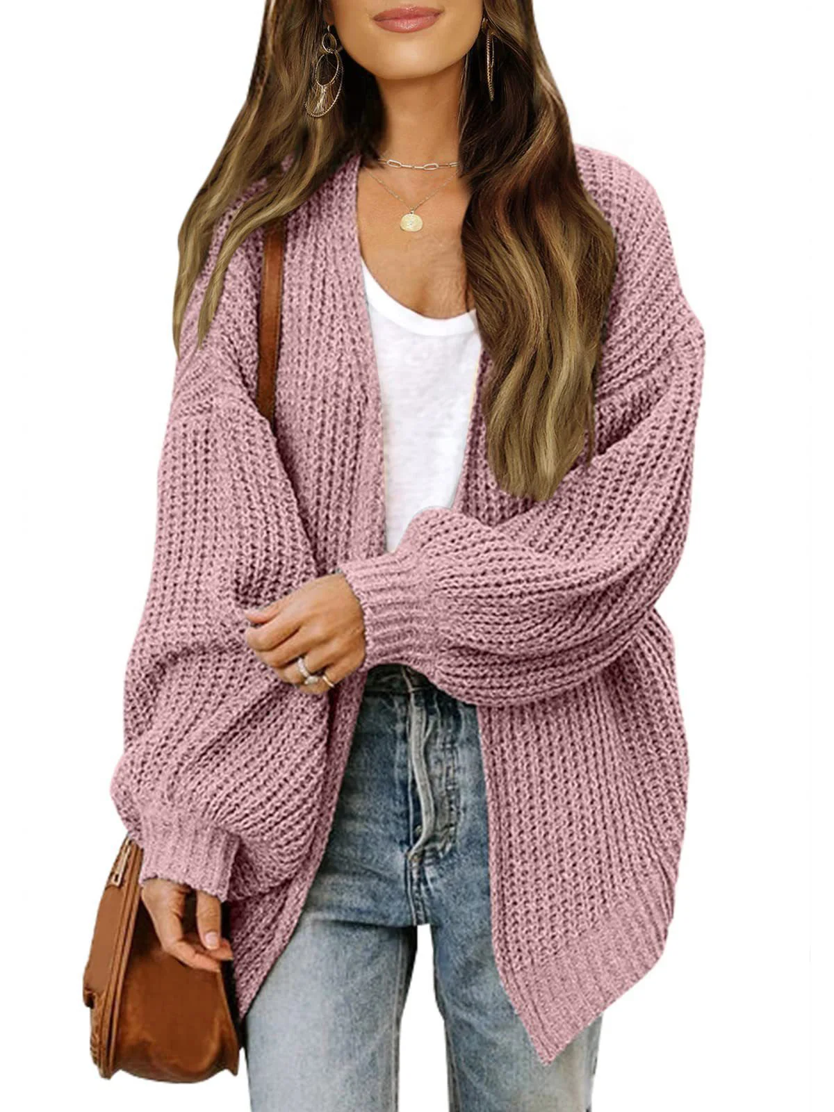 Others Casual Balloon Sleeve Wool/Knitting Cardigan