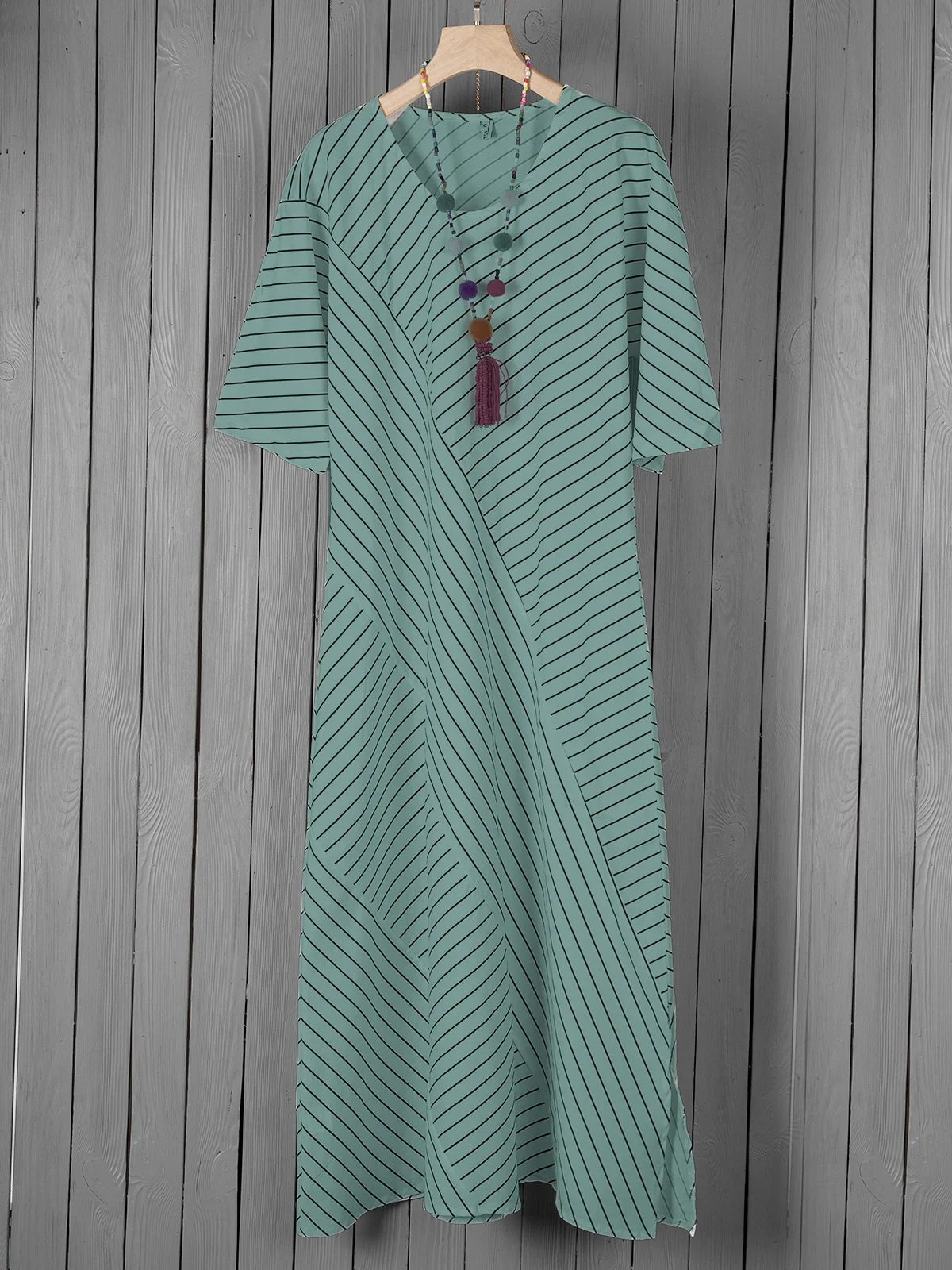 Casual Striped Half Sleeve Loose Long Dress