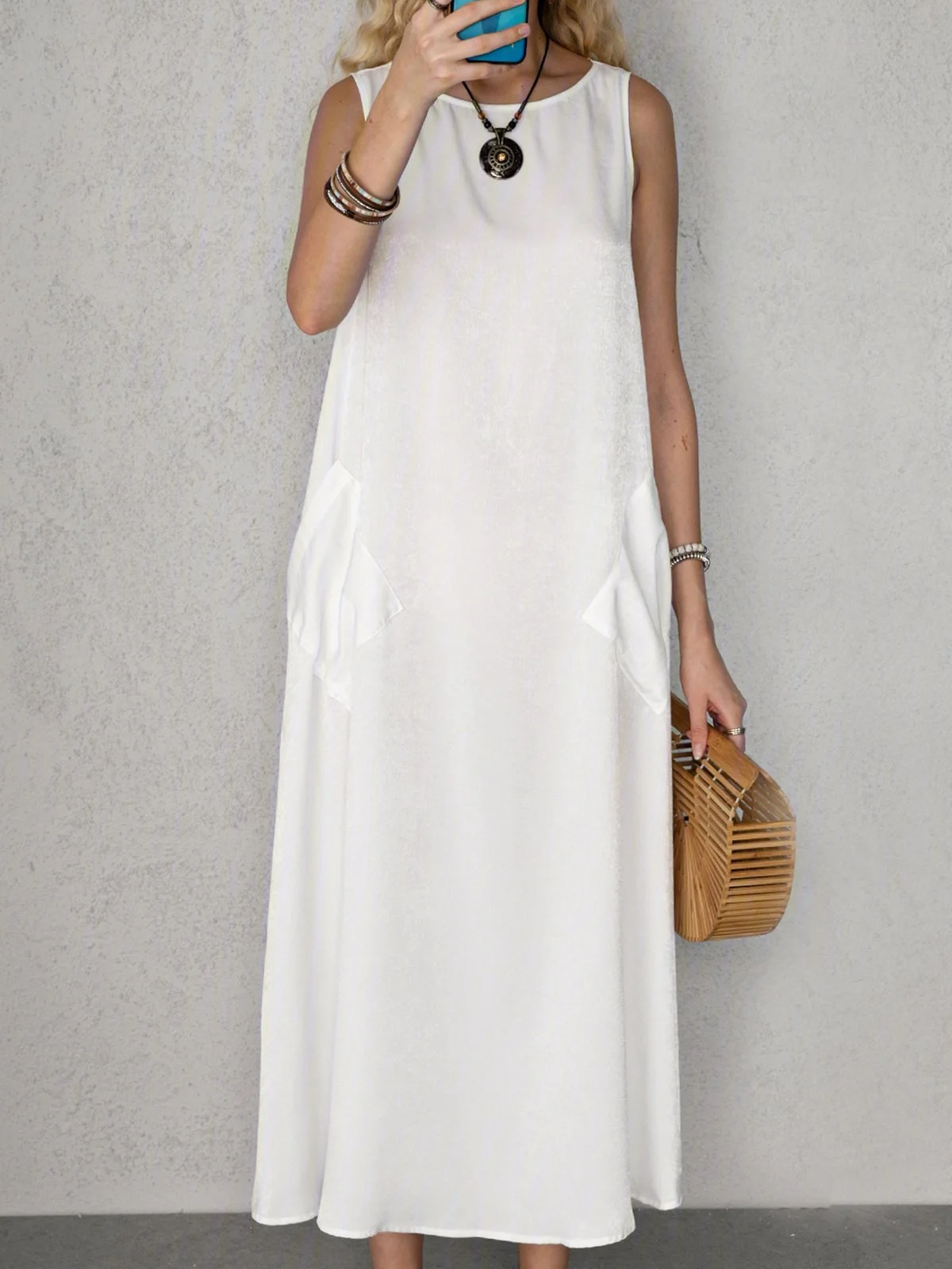 White Cotton Weaving Dress