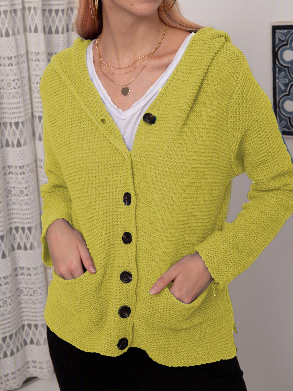 Hooded Buttoned Knitted Cardigan Sweater Sweater coat