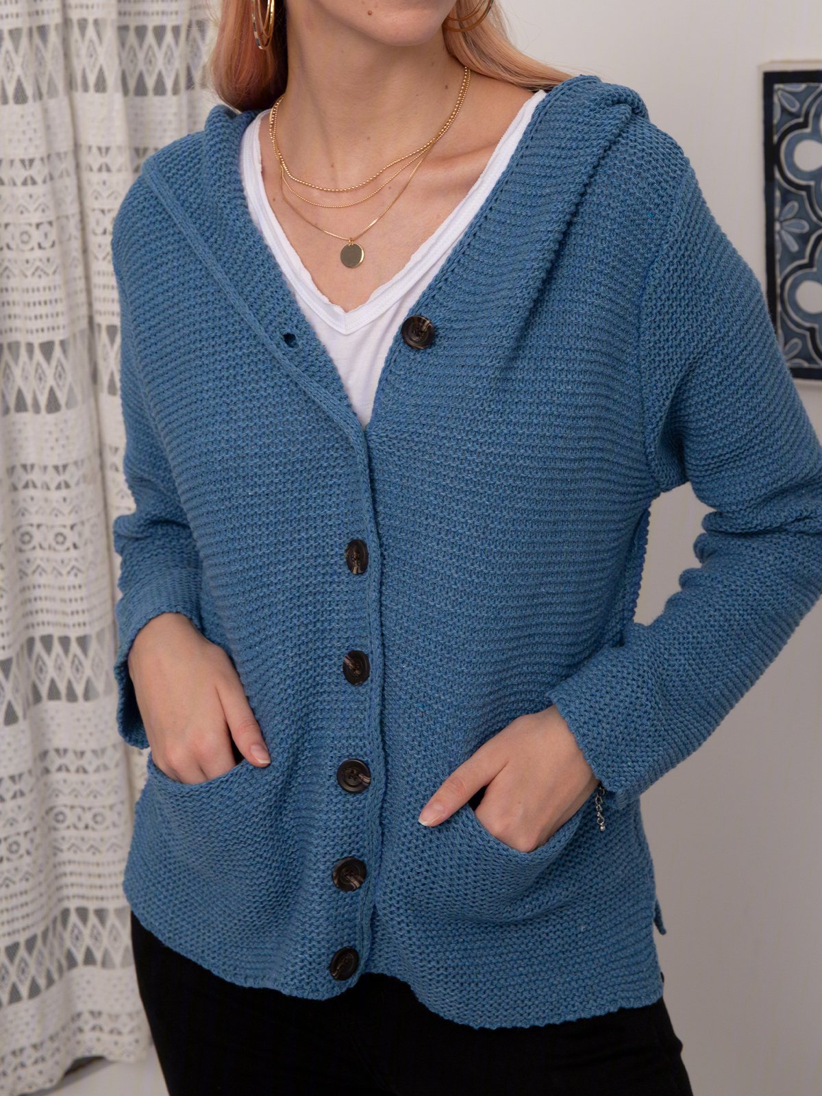 Hooded Buttoned Knitted Cardigan Sweater Sweater coat